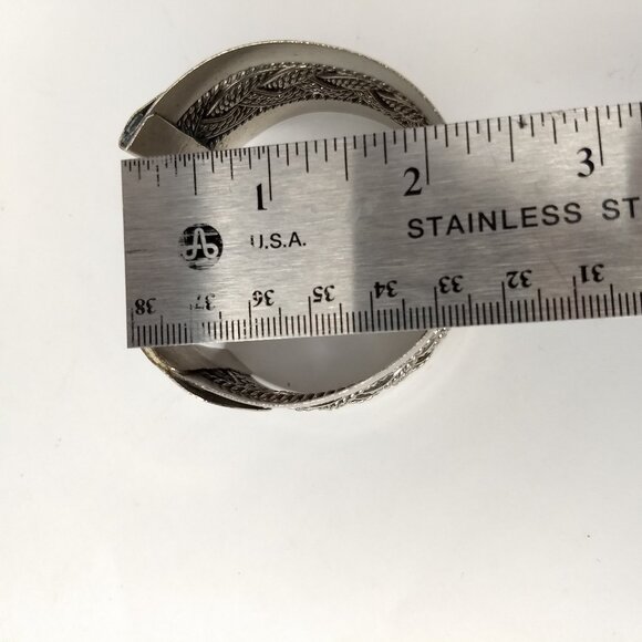 Silver Tone Braided Cuff Bracelet  Preppy Modern Western Stamped Mark Front - Picture 8 of 9